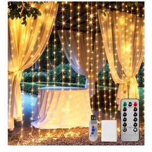 Warm White LED Curtain String Lights with Remote